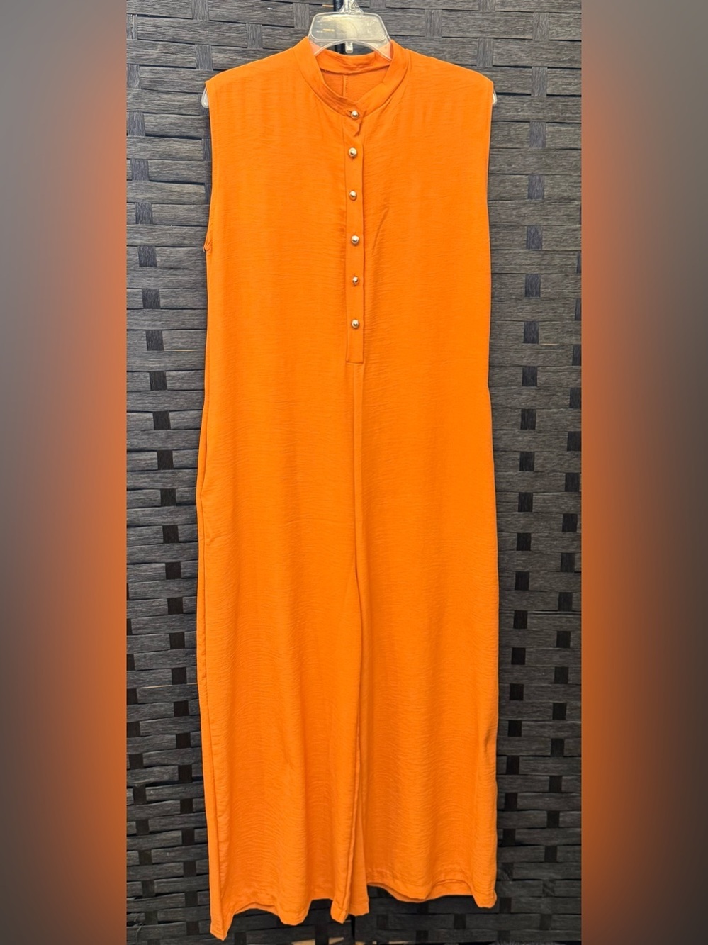 Sleeveless Wide-Leg Button-Front Orange Jumpsuit